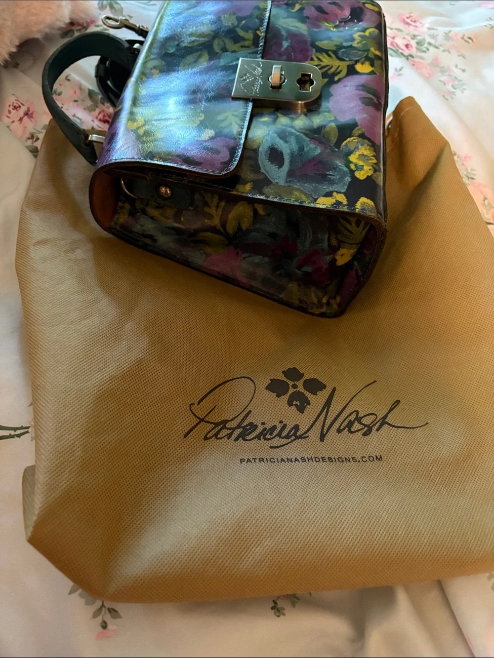Patricia Nash Floral Painted Leather Top-Handle Bag in Black, Purple, Yellow